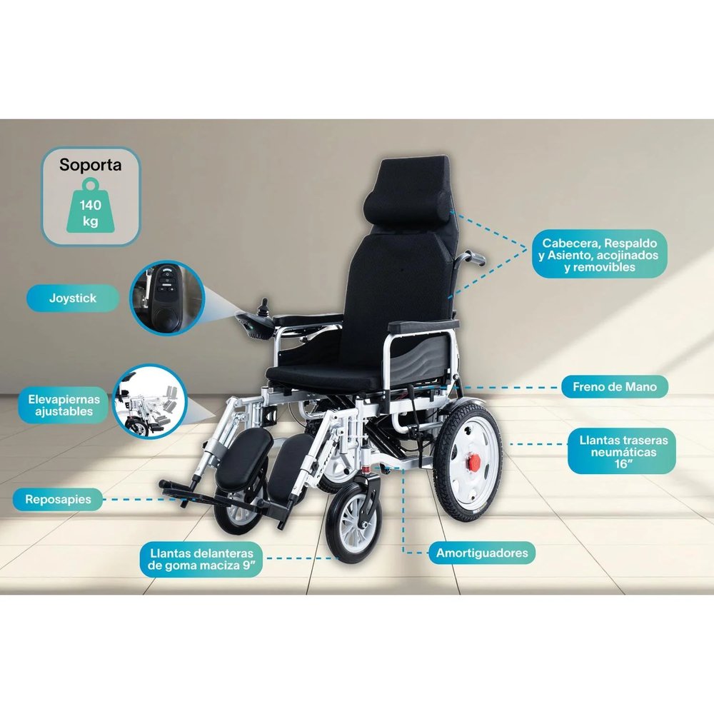 Silla de Ruedas Eléctrica 4 en 1 Reclinable con Elevapiernas vista 4