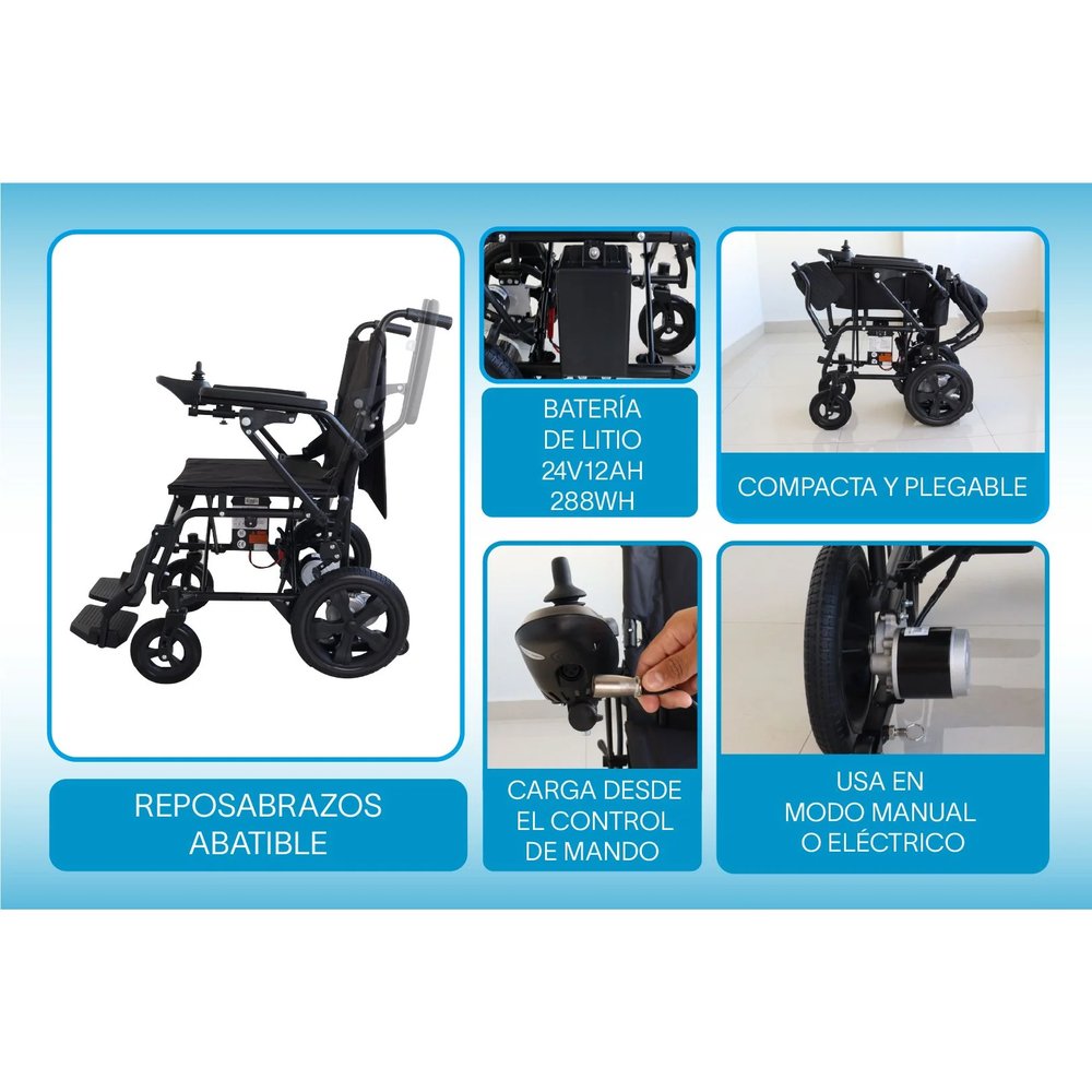 Silla de Ruedas Eléctrica de Acero 22 kg con Litio vista 5
